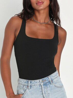 Lulus Black Sleeveless Thong Bodysuit - Size M